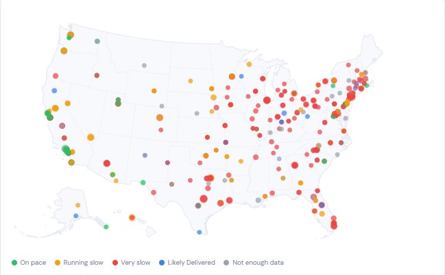 Live USPS transit performance map by zone